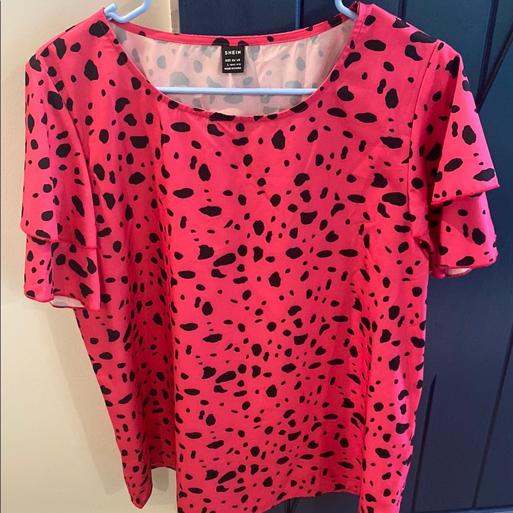 Pink Boxy Short Sleeve Pink Leopard print Blouse